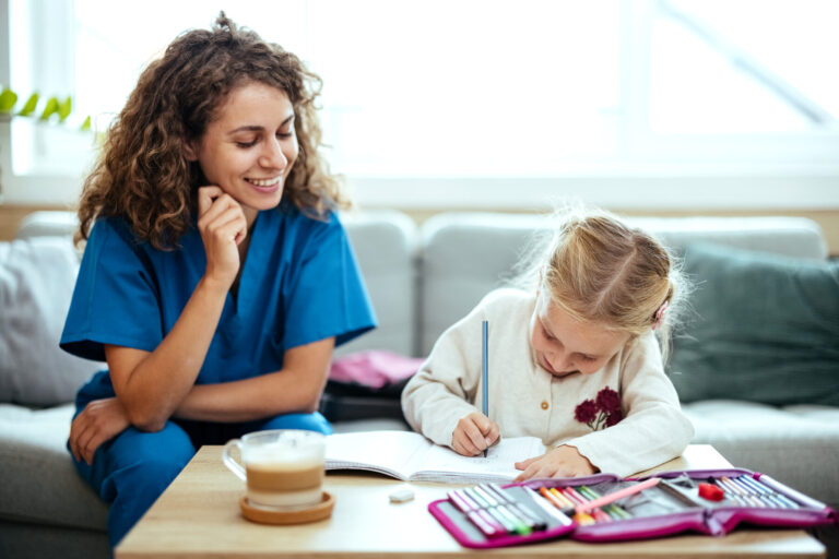 In home pediatric nurse in Houston creating bond with child
